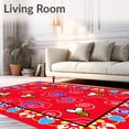 thumbnail image 2 of ODIKA 3'x5' Machine Washable Non-Slip Area Rug, Whimsical Meadow Gathering with Animated Bees and Colorful Petal Spirals High Traffic Rug with Pad, Red, 720191, 2 of 8