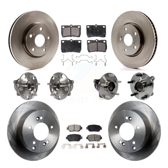 Transit Auto Front Rear Hub Bearings Assembly Disc Brake Rotors and Semi-Metallic Pads Kit (10Pc) for Car Lexus IS250 Vehicles Built USA Market - Left Right Side (Driver Passenger) KBB-116556