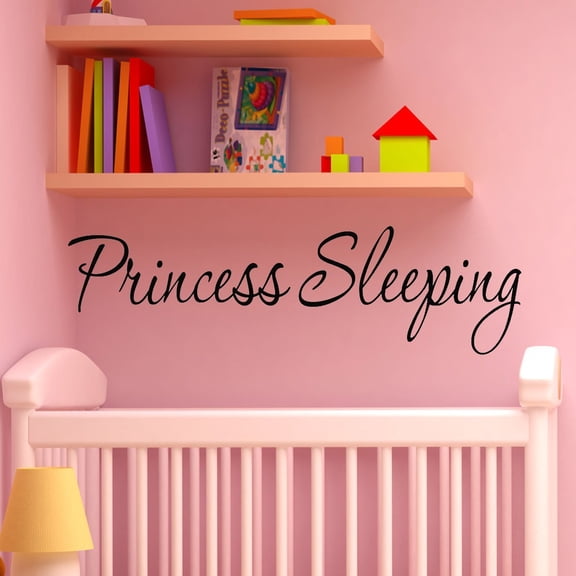 VWAQ Princess Sleeping Nursery Wall Decals Vinyl Wall Quote Baby's Room Wall Decor (7"H x 30"W)