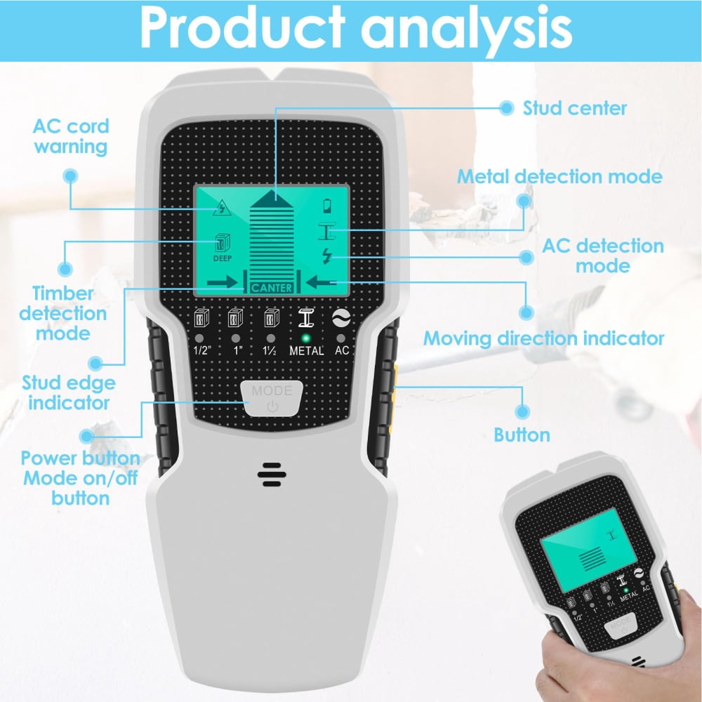 Ksruee Stud Finder Wall Stud Finder Detector Scanner Magnetic Handheld Multifunctional High-Sensitivity Locator for Construction Framing Identification Pipe Location Electrical Wiring
