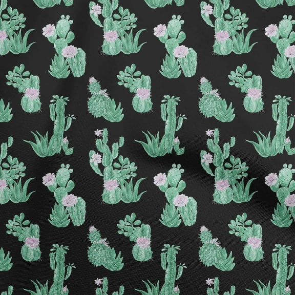 oneOone Polyester Spandex Black Fabric Cactus Sewing Material Print Fabric By The Yard 56 Inch Wide