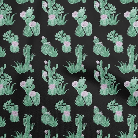 oneOone Rayon Black Fabric Cactus Sewing Craft Projects Fabric Prints By Yard 56 Inch Wide