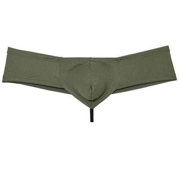 Botmois Solid Spandex Man Boxers Briefs Comfy Underwear Enhanced Support Brazilian Pouch Mini Bikini Cut-Skin Dark Army Green L