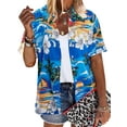 thumbnail image 4 of VILOVE Women Hawaiian Shirts Tropical Floral Printed Lapel Neck Button Down Short Sleeve Summer Cardigan Shirt, 4 of 7