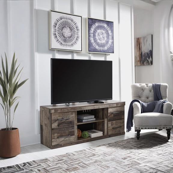 Signature Design by Ashley Derekson TV Stand with Fireplace Option, Multi Gray, Rustic Entertainment Center for TVs up to 65" with Storage