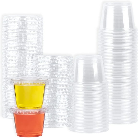 Galashield [50 Sets - 1 oz.] Jello Shot Cups Condiment Containers with Lids  Sauce Cups, Portion Cups, Dressing Container  Small Plastic Containers with Lids