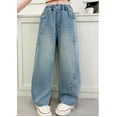 thumbnail image 2 of KAUOD Girls Baggy Jeans Star Distressed Embroidery Cargo Denim Pants Teen Kids Wide Leg Flare Jeans Trousers with Pockets, 2 of 9