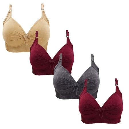 Gnurob 4 Pieces Lace Bralettes for Women No Underwire Bras Push Up Brassiere Comfort Padded T Shirt Bra Plus Size Wirefree Bralette Sports Everyday Wear Clearance Saving A01-Beige Medium