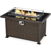 Danrelax 44in Outdoor Propane Gas Fire Pit Table, Brown PE Rattan
