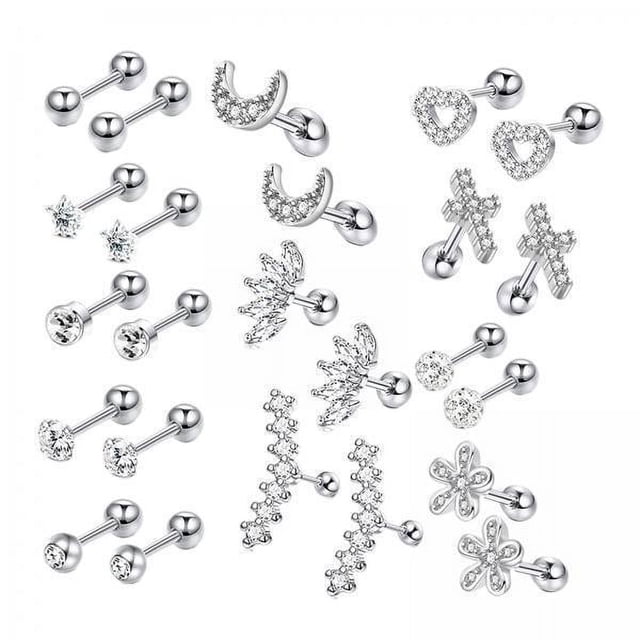 2x 24x de Aretes de Cartílago, Flatback Barbell Cubic Zirconia Moda Regalos Joyas de , para Niñas Mujeres