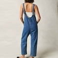 thumbnail image 3 of Lovskoo Women's Summer Casual Loose Overalls Baggy V Neck Denim Rompers Wide Leg Jumpsuits with Pockets Dark Blue, 3 of 7