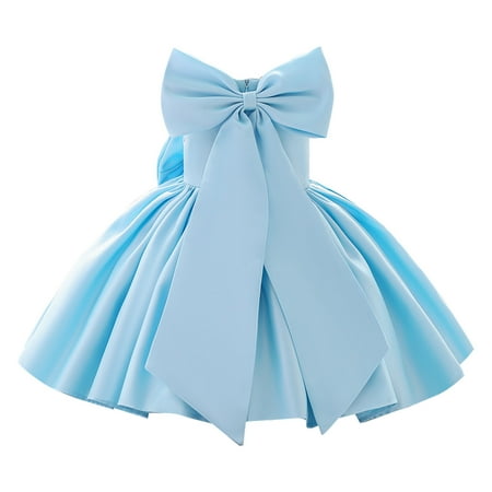 

PEASKJP for Girls Children Girls Short Sleeve Bowknot Chiffon Swing A-Line Casual Dress Sky Blue 6-12 Months