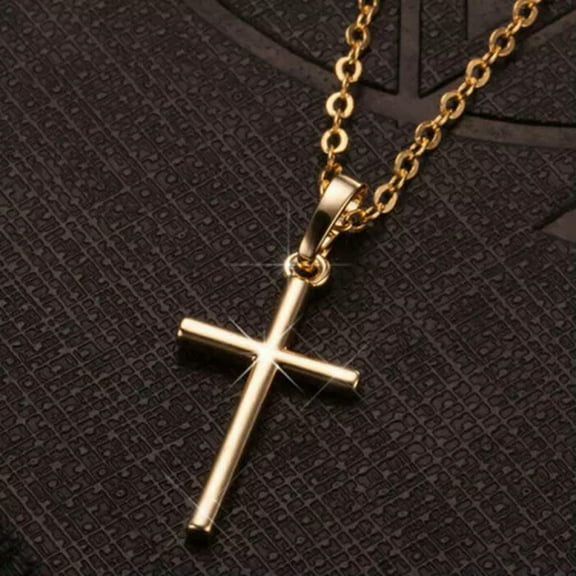 K-KED 925 Silver Crystal Cross Pendant Chain Necklace Womens Mens Delicate Jewelry Choker Cheap-Gold Without Crystal
