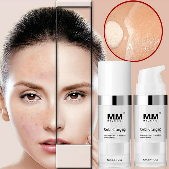 Clearance Items! Color Changing Foundation Makeup Base - 12ml, Nude Liquid Foundation, Concealer, Brightens and Matches Skin Tone, Full Coverage Foundation for All-Day Wear