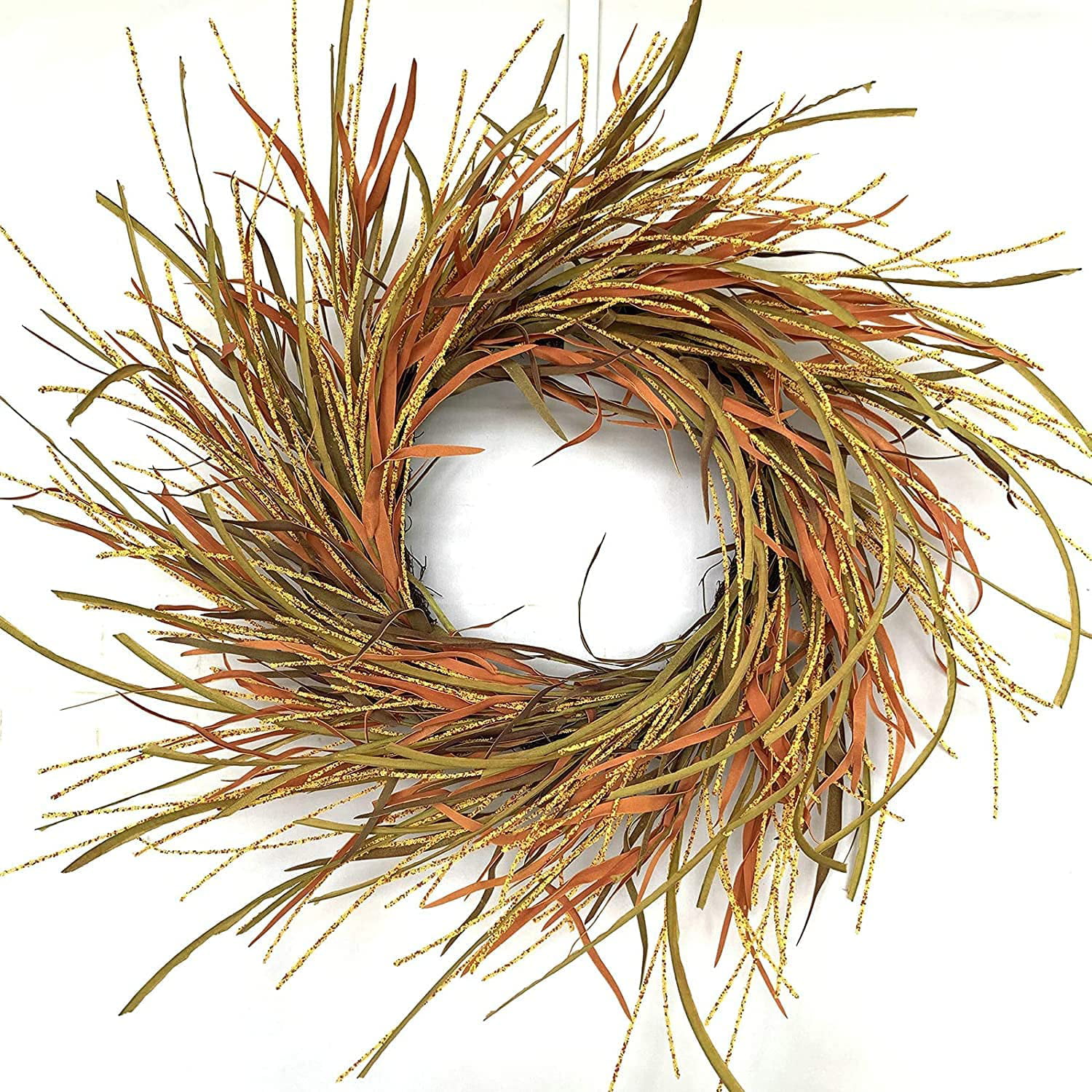24 Inch Fall Winter Pip Berry Wreath Autumn Artificial Eucalyptus Front Door Wreath Orange Flower Pinecones Ivory Foliage Mixed Wreath on Farmhouse Grapevine for Wall Window Decoration Home Décor 