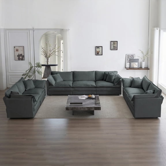 Oversized 3-Piece Sofa Set - Gray Chenille, 2 Seater & 3 Seater for Living Room