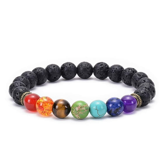 GelConnie Lava Rock Chakra Bracelet 7 Chakra 8mm Natural Stone Healing Bracelet Stress Relief Yoga Beads Anxiety Bracelet Aromatherapy Essential Oil Diffuser Bracelet Bangle C33