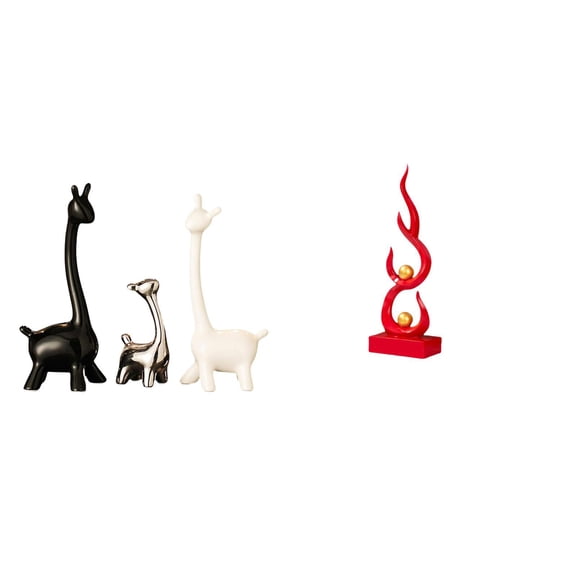 4 Piece Giraffe Statue Deer Sculpture Fire Figurine Ceramic Resin Material for Living Room Office Decor