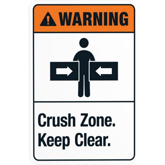 Crush Zone Keep Clear Warning Sign, Security Safety Metal Signs, Vintage Caution Poster Wall Decor for Business Office Home Street Road Use 8 x 12 Inch