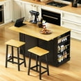thumbnail image 3 of 48inch Large Kitchen Island with 2 Bar Stools, Power Outlet, Door Internal Storage Rack, Kitchen Storage Cart on 5 Wheels with Drop Leaf, 5 Open Side Racks, 2 Drawers,for Kitchen,Dining Room,Black, 3 of 9