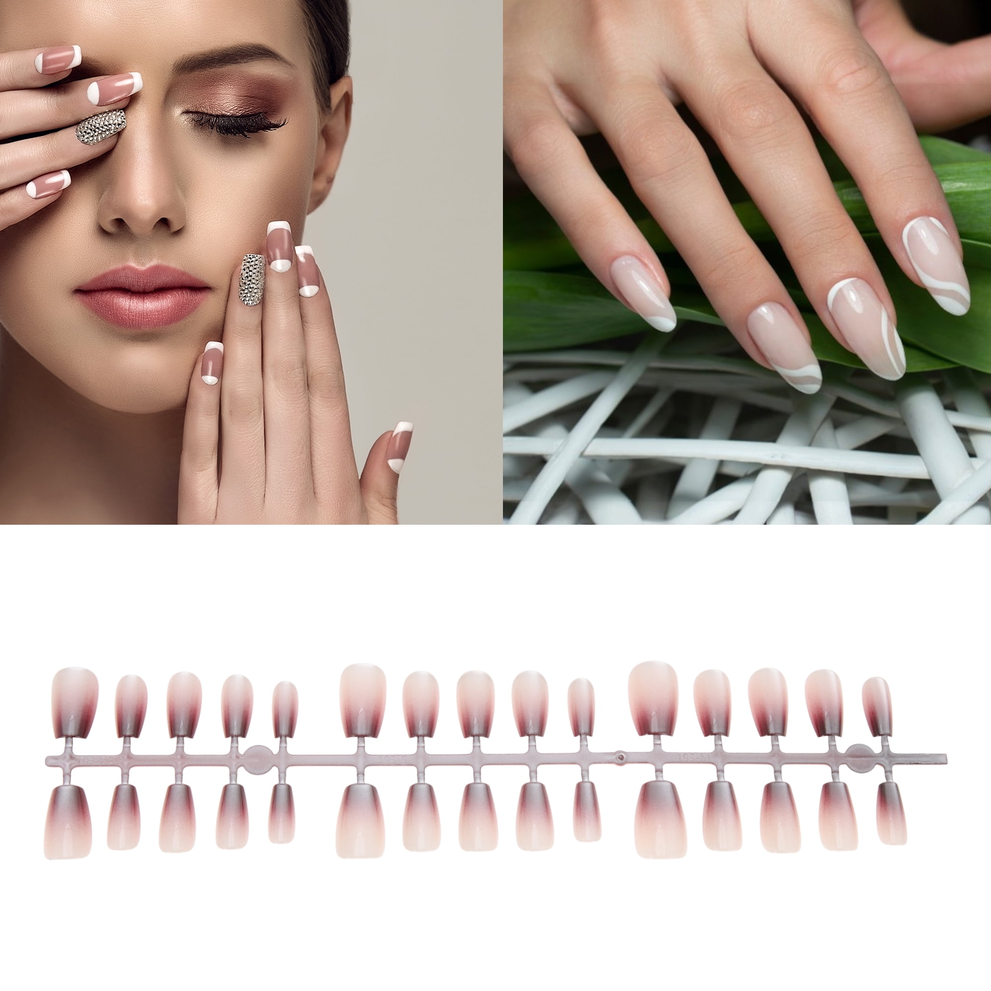 Unique Bargains Gradient Short Coffin Fake Nails 1Set/30Pcs 193-03