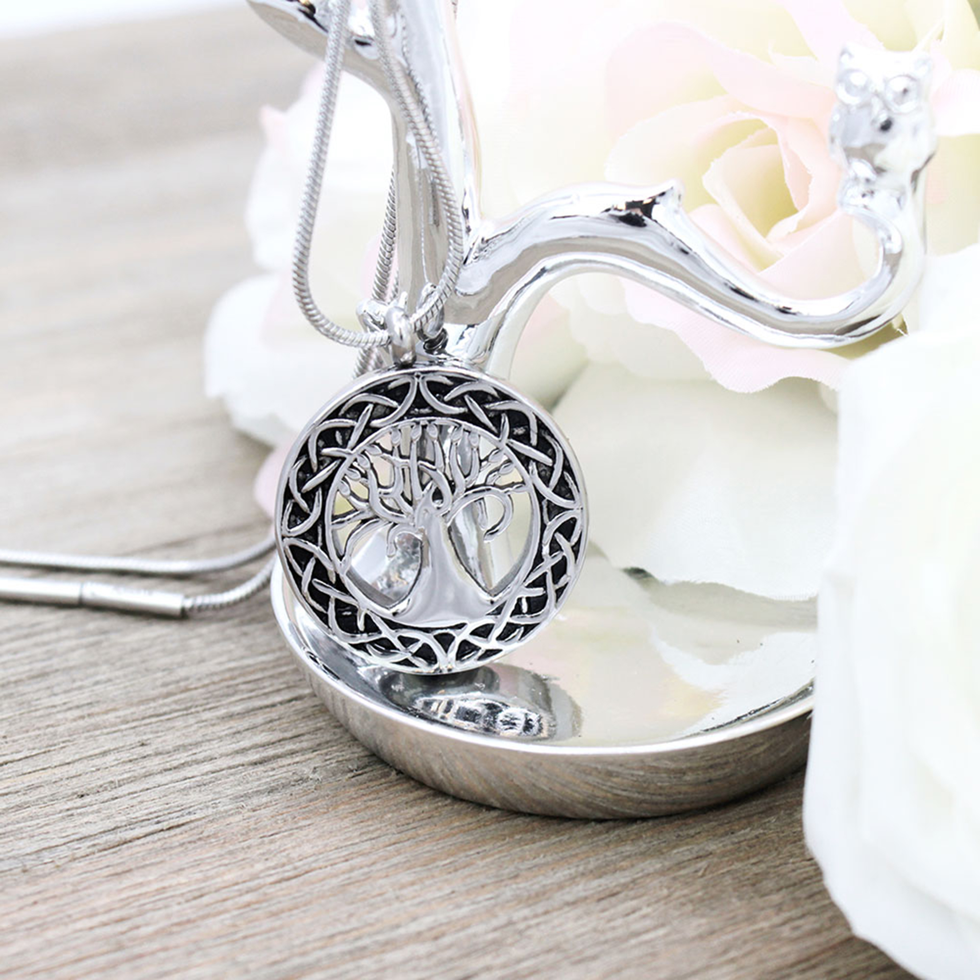 Round Celtic Tree of Life Cremation Urn Necklace for Ashes Memorial Keepsake Cremation Jewerly Free Funnel Kit and Velvet Jewelry Box