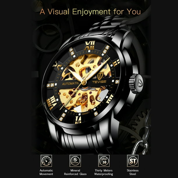 TEVISE Men Automatic Self Wind Watch Men Mechanical Business