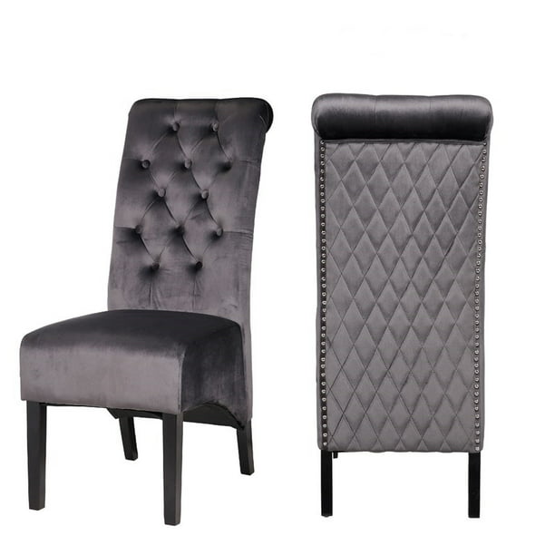 Galaxy Home Lucy Tufted Velvet Chair, Black Crushed Velvet Dining Room Chairs