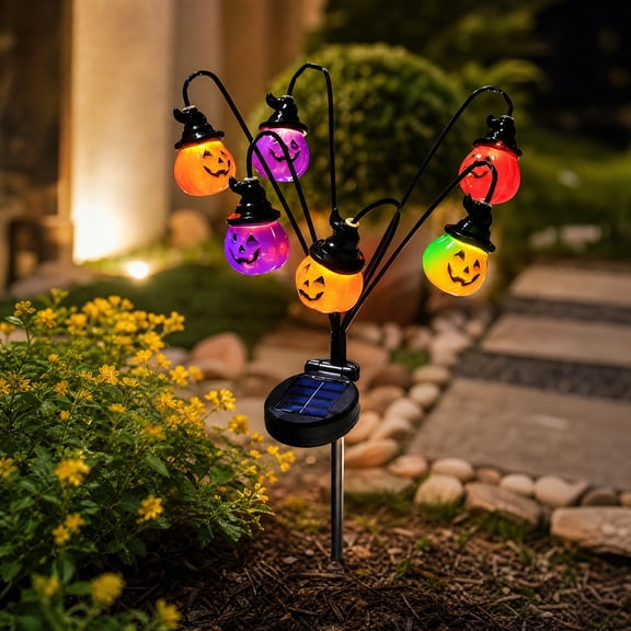 Halloween Decorations Outdoor Solar Lights, Halloween Lights Outdoor Solar Lights Waterproof with LED Ghosts Bats Spiders Pumpkin Light, 8 Modes Solar Pathway Lights for Halloween's Decor