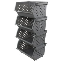 Zopnny 4-Pack Plastic Stackable Storage Basket Organizer, Kitchen Stacking Shelf Baskets, Grey