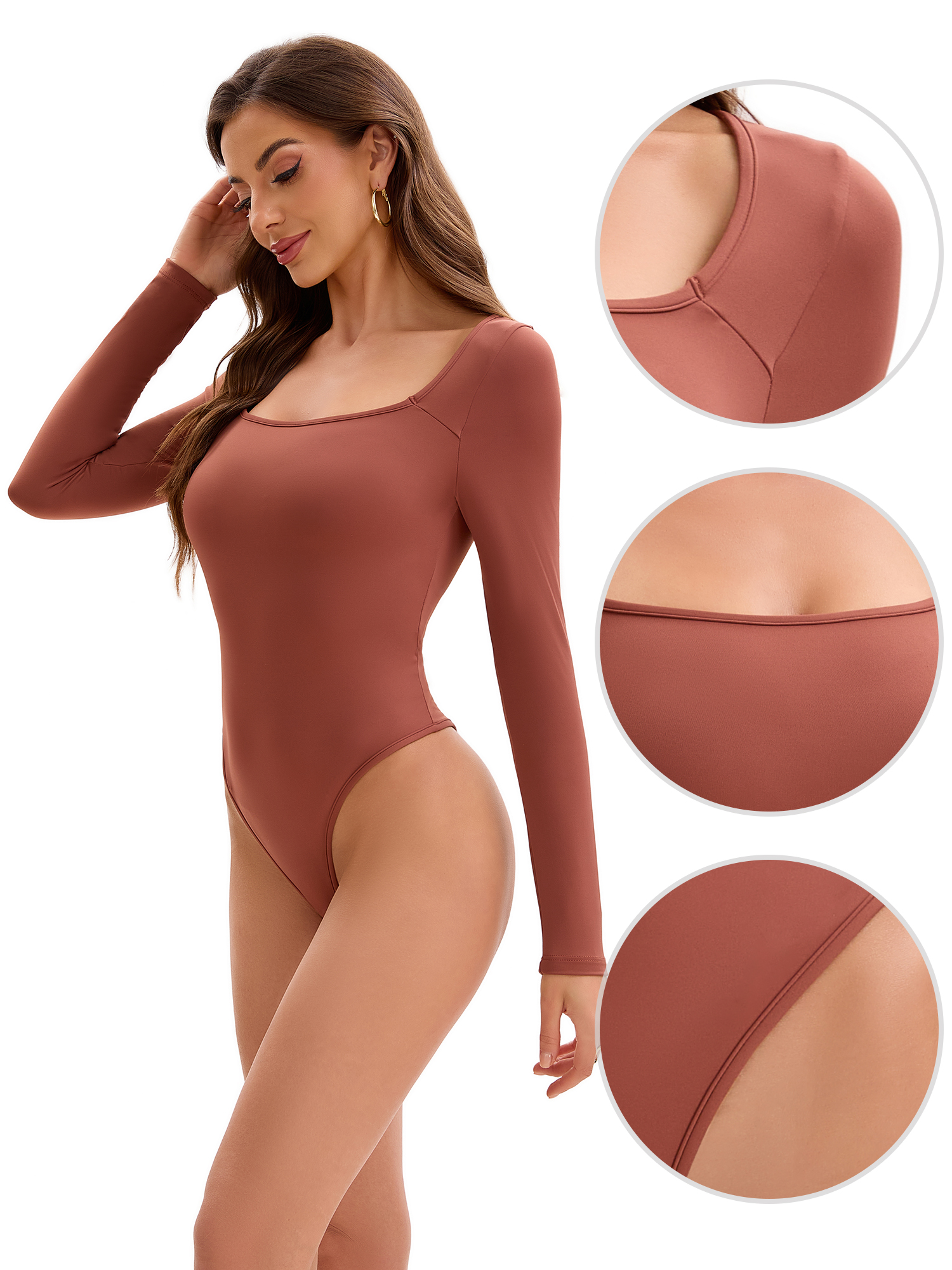 Unique Bargains Bodysuit Slim Fit Brief Leotard 2XL Brown