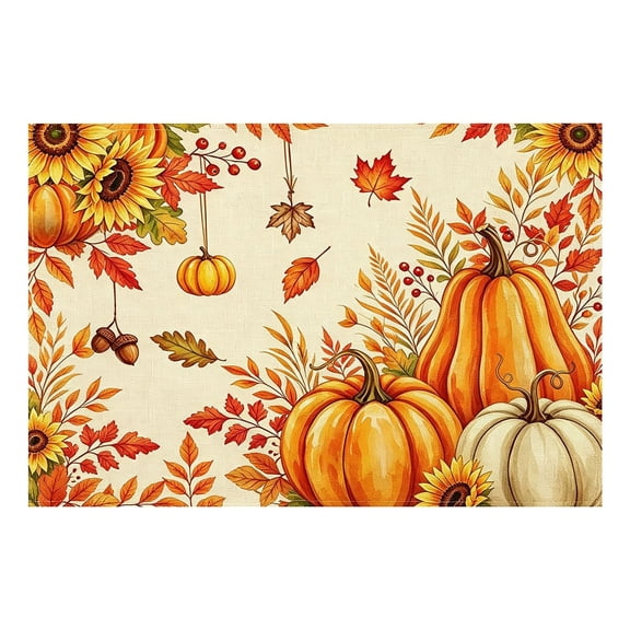 Fall Pumpkin Maple Leaf Placemat, Orange Autumn Squash Table Mat for Thanksgiving Dinner, Decorative Holiday Table Setting for Kitchen, Dining Room, Home and Party(Style A)
