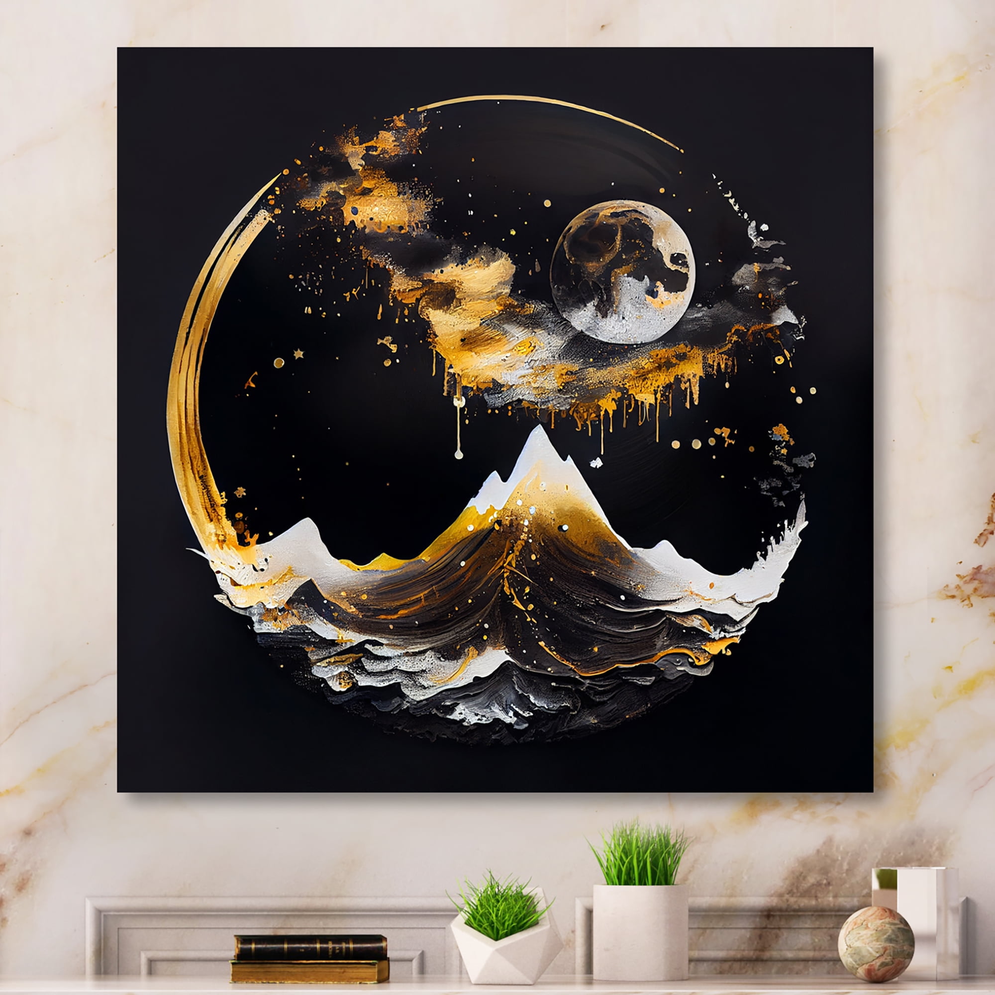 Designart Black And Gold Mountain Landscape IV Canvas Wall Art