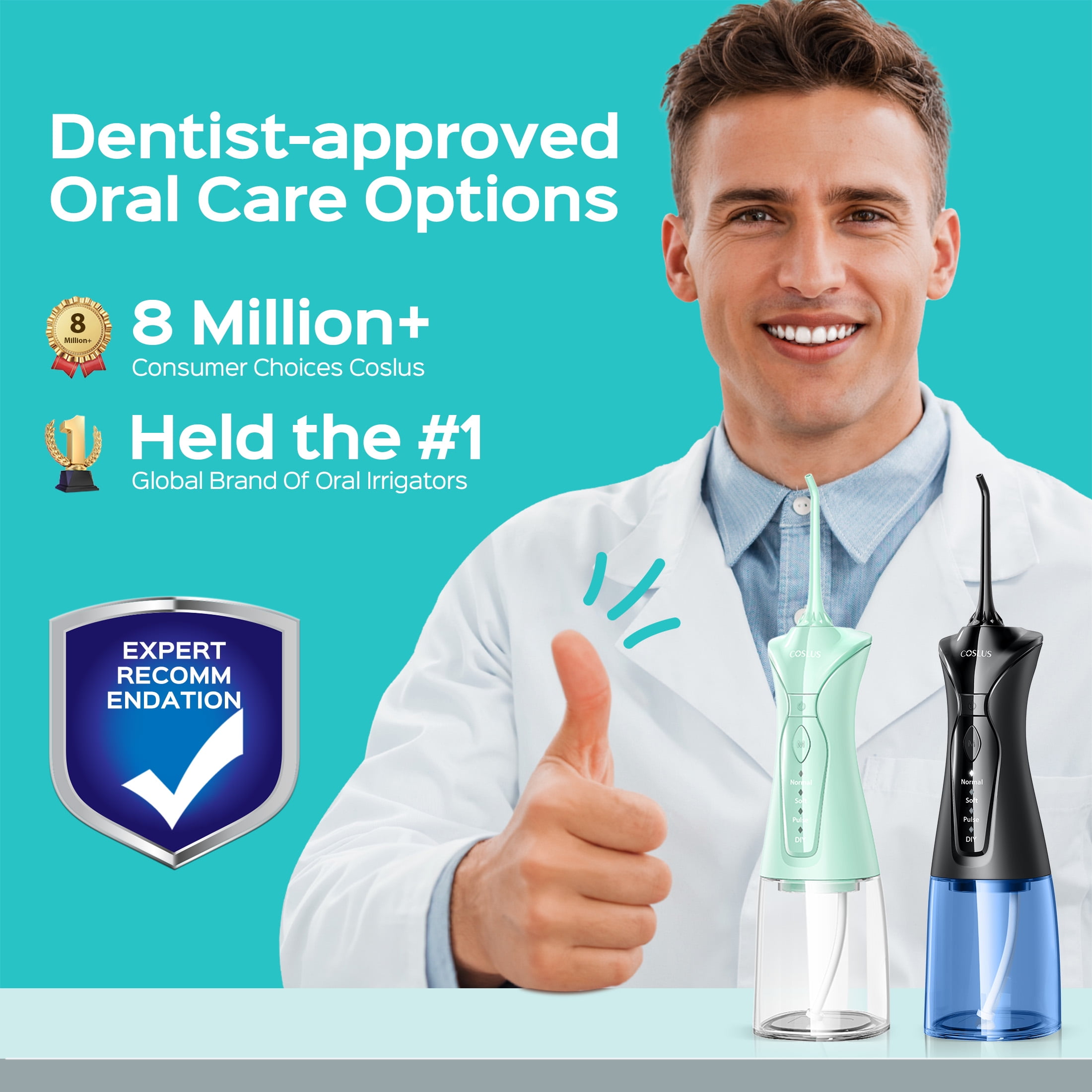 COSLUS CX30 2-Pack Water Flosser for Teeth,Water Dental Flosser Pick for Teeth,3 Modes & 8 DIY Levels for Sensitive Gums & Braces