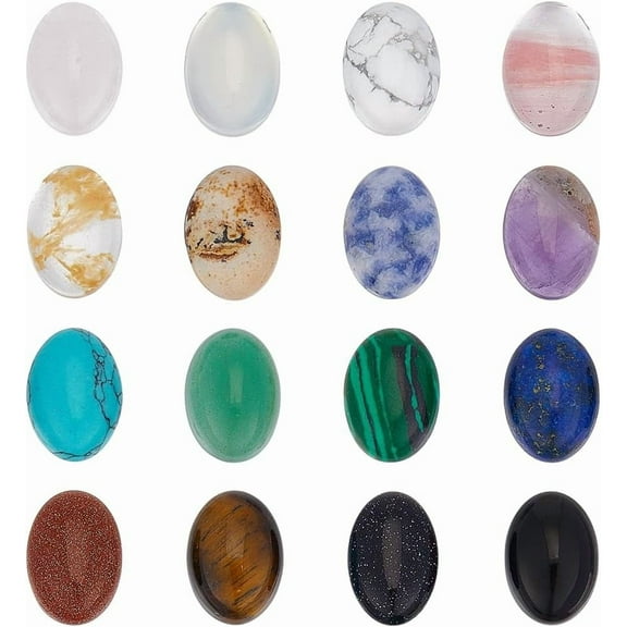 16Pcs Stone Cabochons Flatback Stones Natural Stone Gems Oval Stones Cabochon Colorful Gemstone for Jewelry Craft DIY Making 14x10x6mm