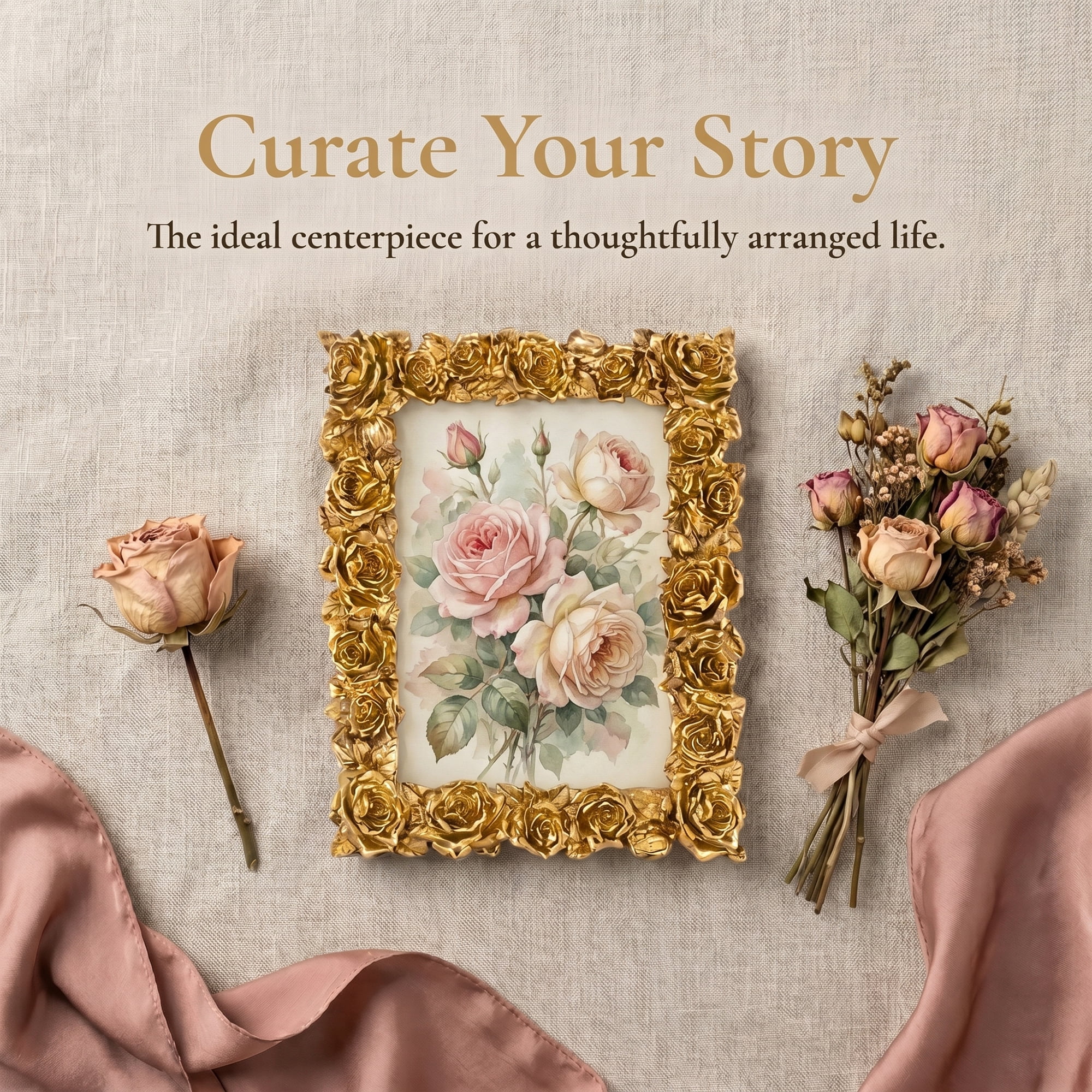 Unique Bargains 3D Rose Resin Wedding Decor Picture Frame Gold 4" x 5"