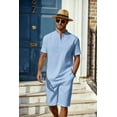 thumbnail image 4 of COOFANDY Men's 2 Pieces Linen Set Casual Henley Shirts Short Sleeve Beach Yoga Shorts Summer Pants Outfits, 4 of 5