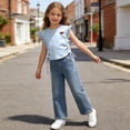 thumbnail image 7 of Girls Crop Top Ruffle Cap Sleeve Soft Cotton Side Tie Mushroom Applique Kids Kids Summer Blouse Blue,Size 4-5T, 7 of 7