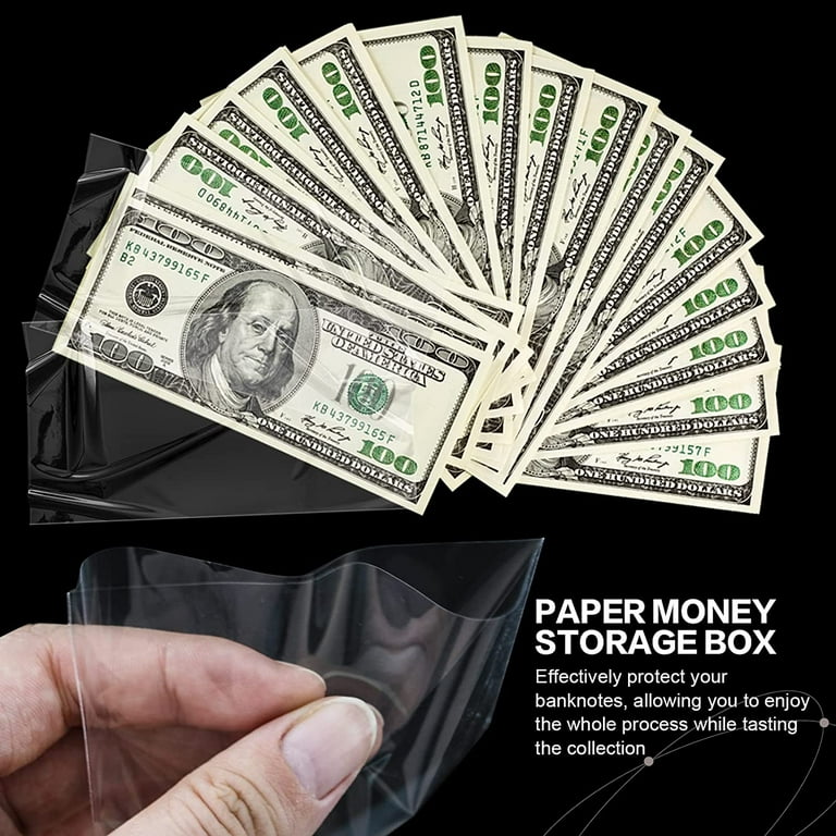 200 Pieces Money Sleeve for Bills Bomutovy Dollar Bill Holder with Storage Case Paper Money Holder for Collectors Clear Paper Money Currency