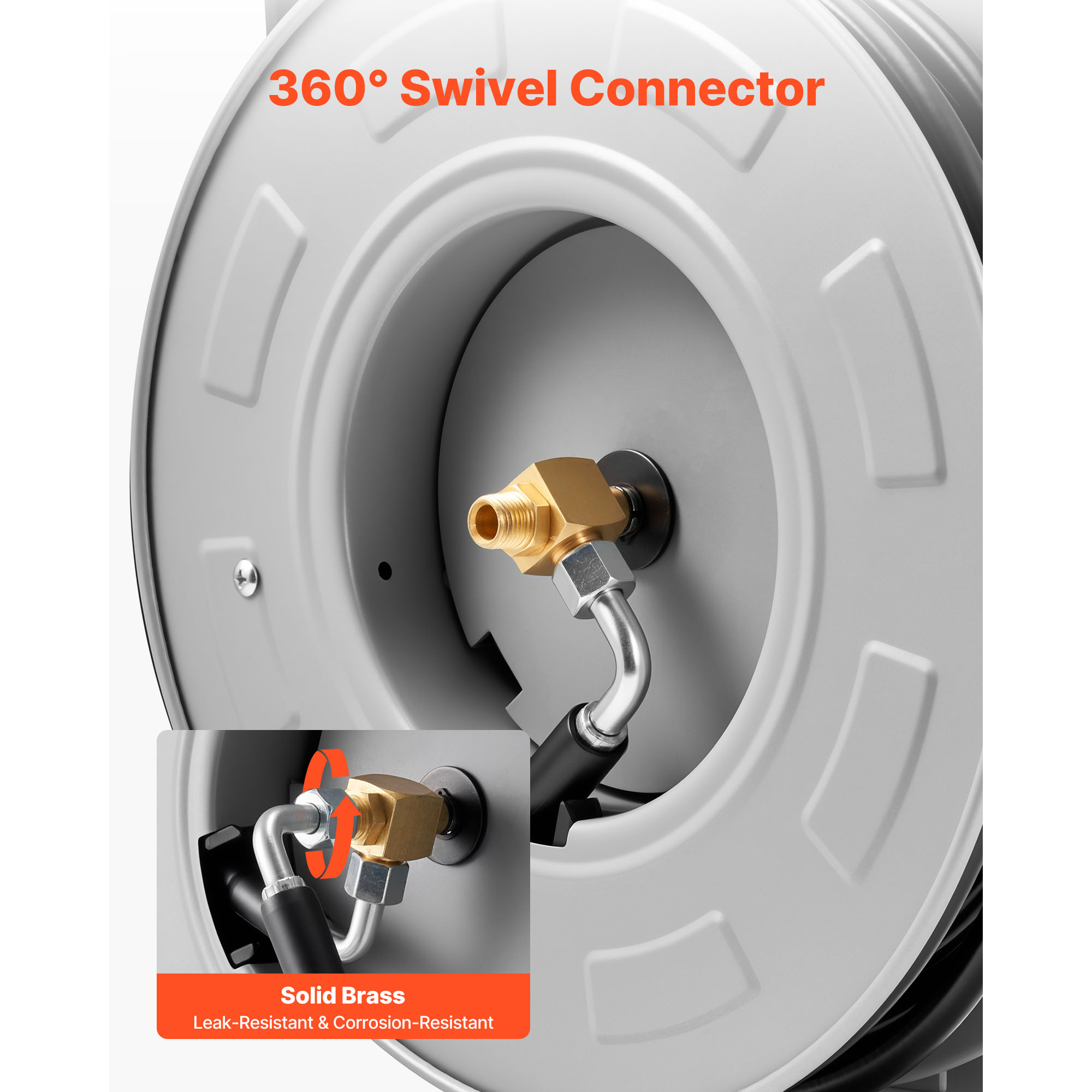 KFFKFF Retractable Pressure Washer Hose Reel, 65 ft x 1/4 inch Heavy-Duty Steel, 3200 PSI Max, Auto-Rewind, Wall/Floor Mount for Cleaning Cars, Gardens, and Floors