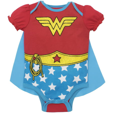 Wonder Woman Baby Girls' Costume Bodysuit with Cape (Red, 6-12 Months)