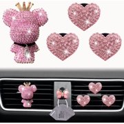 Pink Heart & Bear Air Vent Clips, 4 Pcs Bling Heart Car Air Fresheners Diamond Car Diffuser Car Interior Decor Charm Cute Car Accessories Car Decoration for Women + Cute Butterfly Mask Hook
