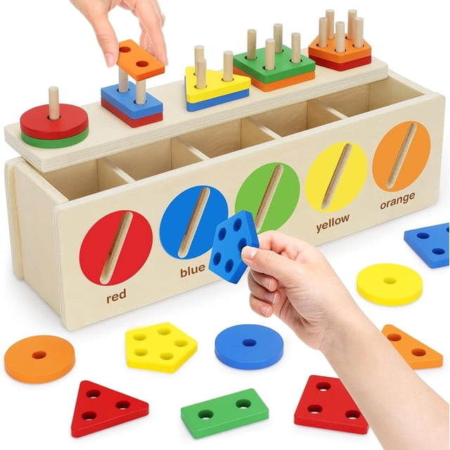 Juguetes Montessori Casa de los Tesoros para Niños de 1 a 3 Años Caja de Madera para Clasificar Colores y Formas