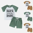 thumbnail image 4 of Gerichy Toddler Kids Baby Boys Girls Summer Boys Letter DAD'S little DUDE Short Sleeved T Shirt Solid Color Shorts Suit Boys Casual Short Sleeved Suit Sports Two Piece Outfits, 4 of 4