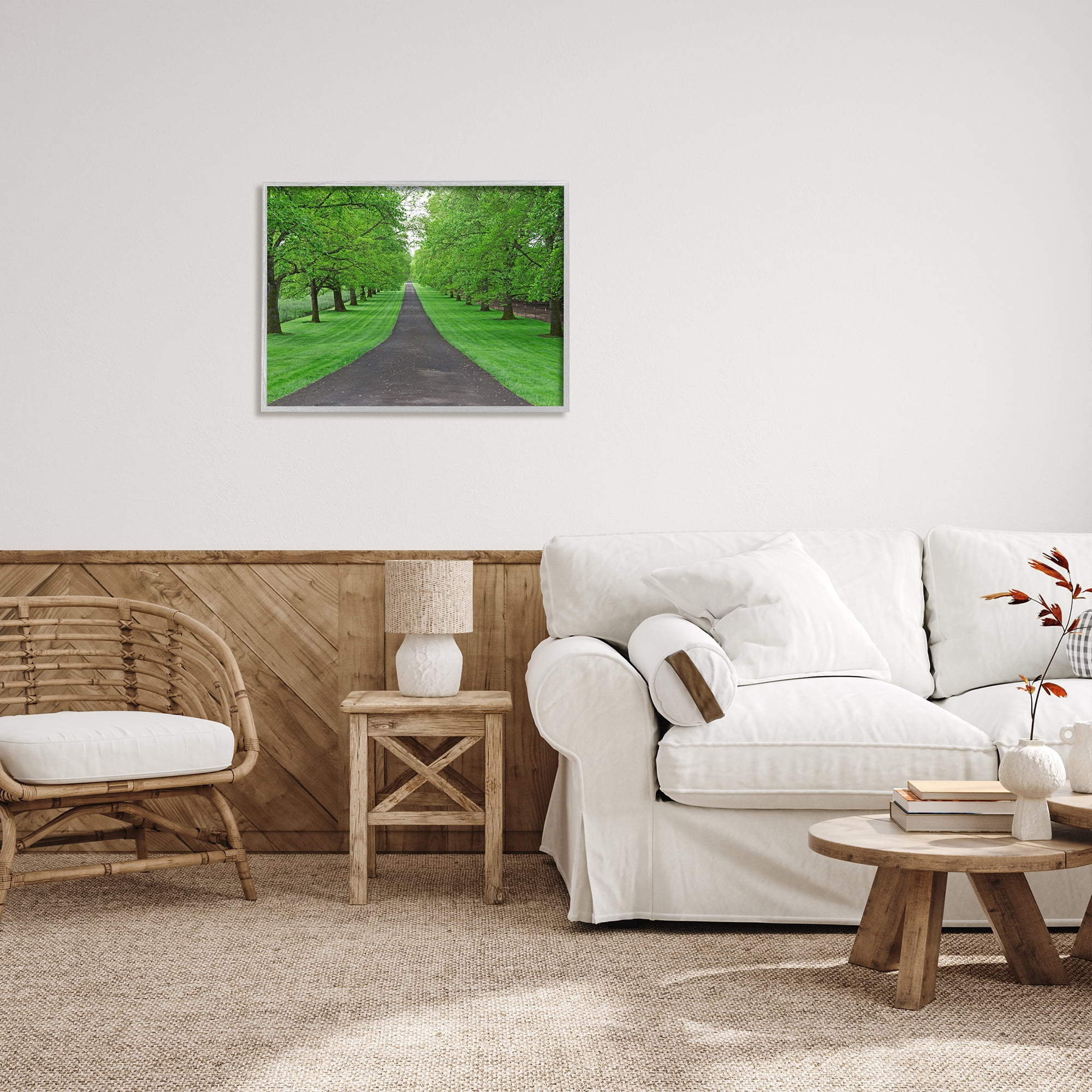 Stupell Industries Tree Grove Path Landscape Nature Photography Gray Framed Art Print Wall Art, 30 x 24