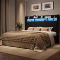thumbnail image 5 of Amolife King Size Bed Frame, Platform Bed with RGB LED Lights & Charging Station, Velvet Wingback Headboard, Easy Assembly, No Box Spring Needed, Black, 5 of 11
