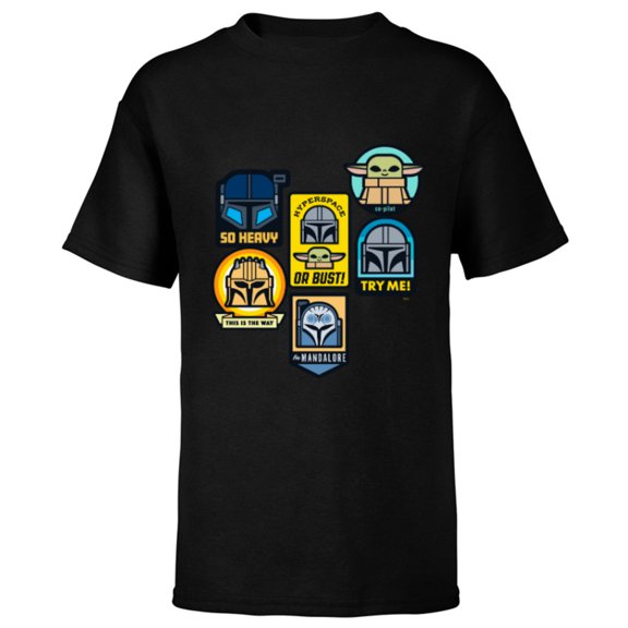 Star Wars The Mandalorian Season 3 Character Stickers Grogu - Short Sleeve T-Shirt for Kids - Customized-Black