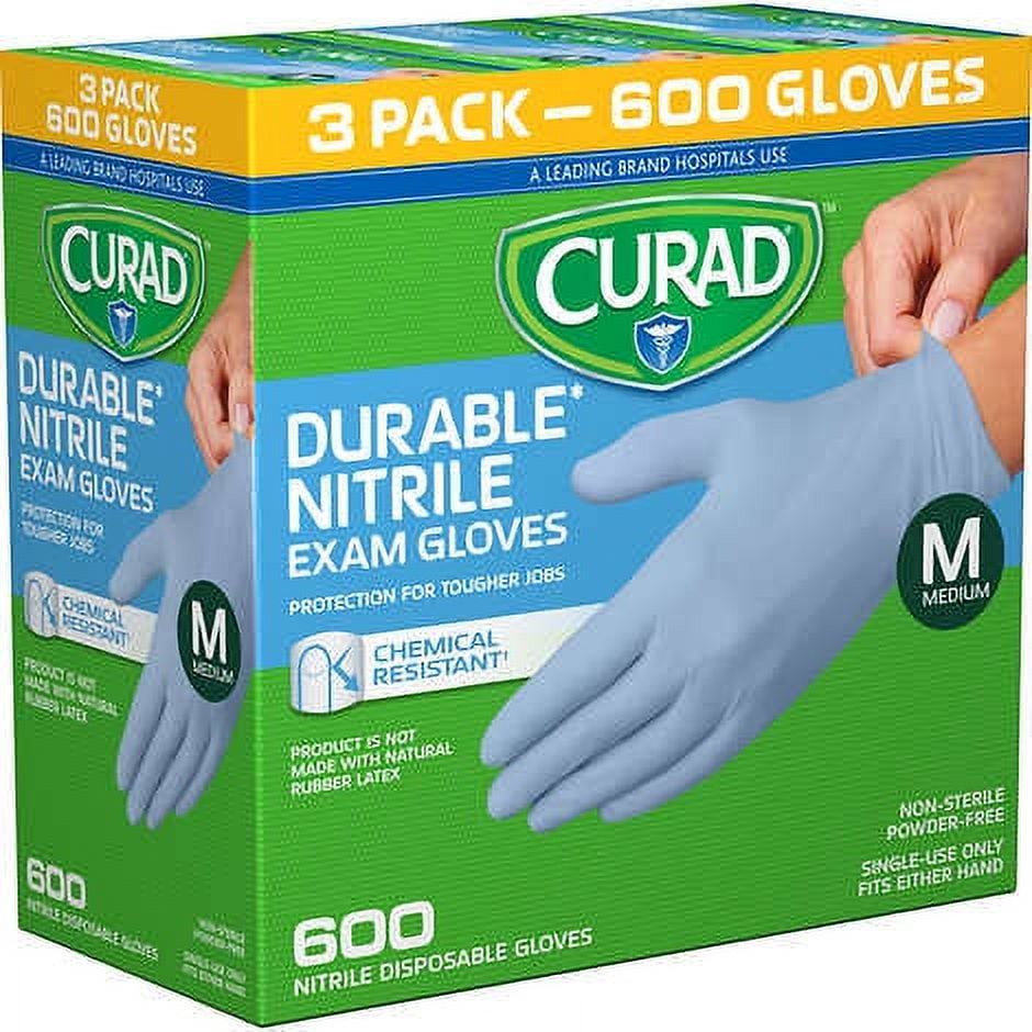 Curad Durable Nitrile Exam Gloves, Medium, 600 ct (CUR9315)