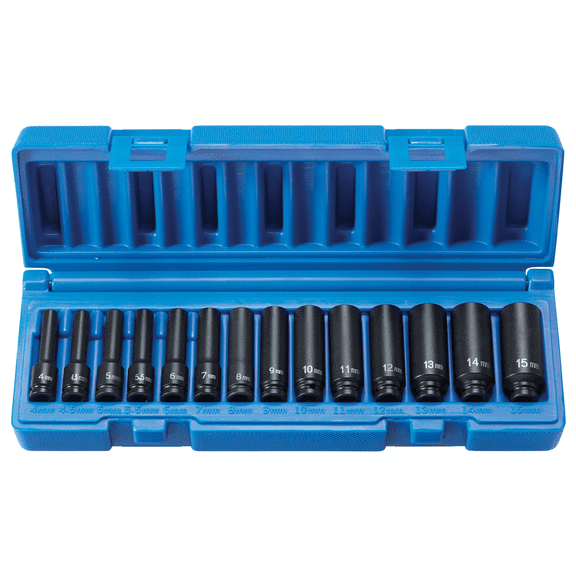Grey Pneumatic 9714MD 1/4" Surface Drive 14-Piece Deep Metric Set