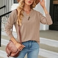 thumbnail image 6 of CQONEPT Women's Long Sleeve V Neck Tops Textured Knit Button Pullover Top Casual Loose Fit Fall Fshion Tunic Shirts Khaki 2XL, 6 of 6